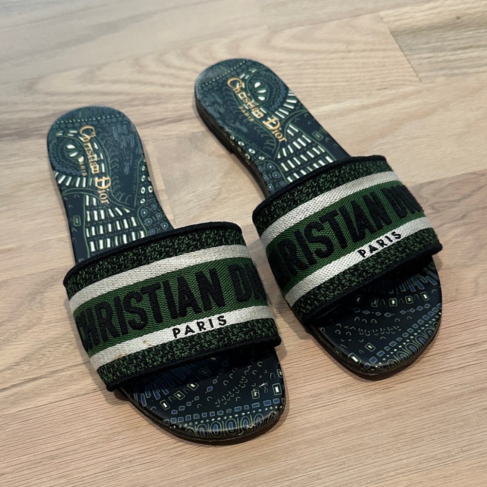 Christian Dior Green and Black Dway Slide